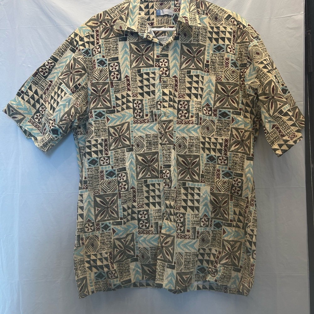 Half Moon Bay Men's Casual Geometric Print Shirt - Brown and Blue Sz L